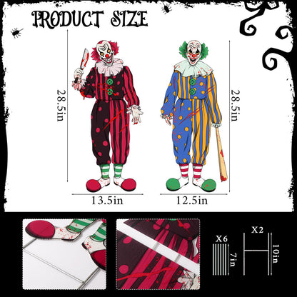 Bunny Chorus Outdoor Halloween Decorations: 2ct Extra Large Bloody Clowns Yard Signs with Stakes, Corrugated Plastic, Red Green Outside Halloween Decor for Kids Home School Yard Lawn Haunted House