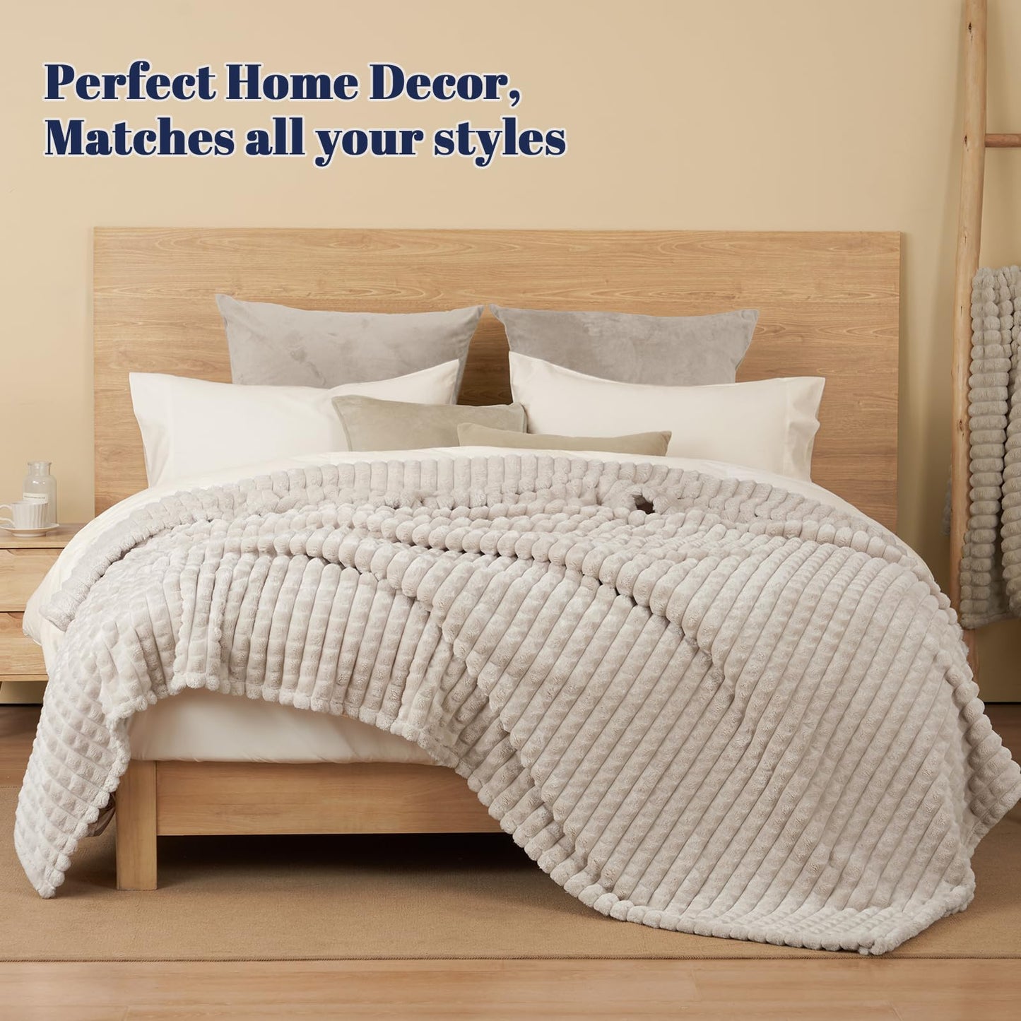 PHF Luxury Soft Fleece Blanket King Size, No Shed No Pilling, 380GSM Fluffy Cozy Throw Blankets for Bed, 108"x90",Lightweight Warm Bedding for Home Decor, Ideal Gift for Women, Oak
