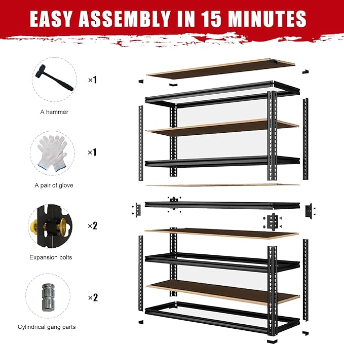Garage Storage Shelves, 72''H Shelving Units and Storage, 2400 LBS Heavy Duty Shelving, Metal Garage Shelves for for Basement, Warehouse, Pantry, Closet, Kitchen