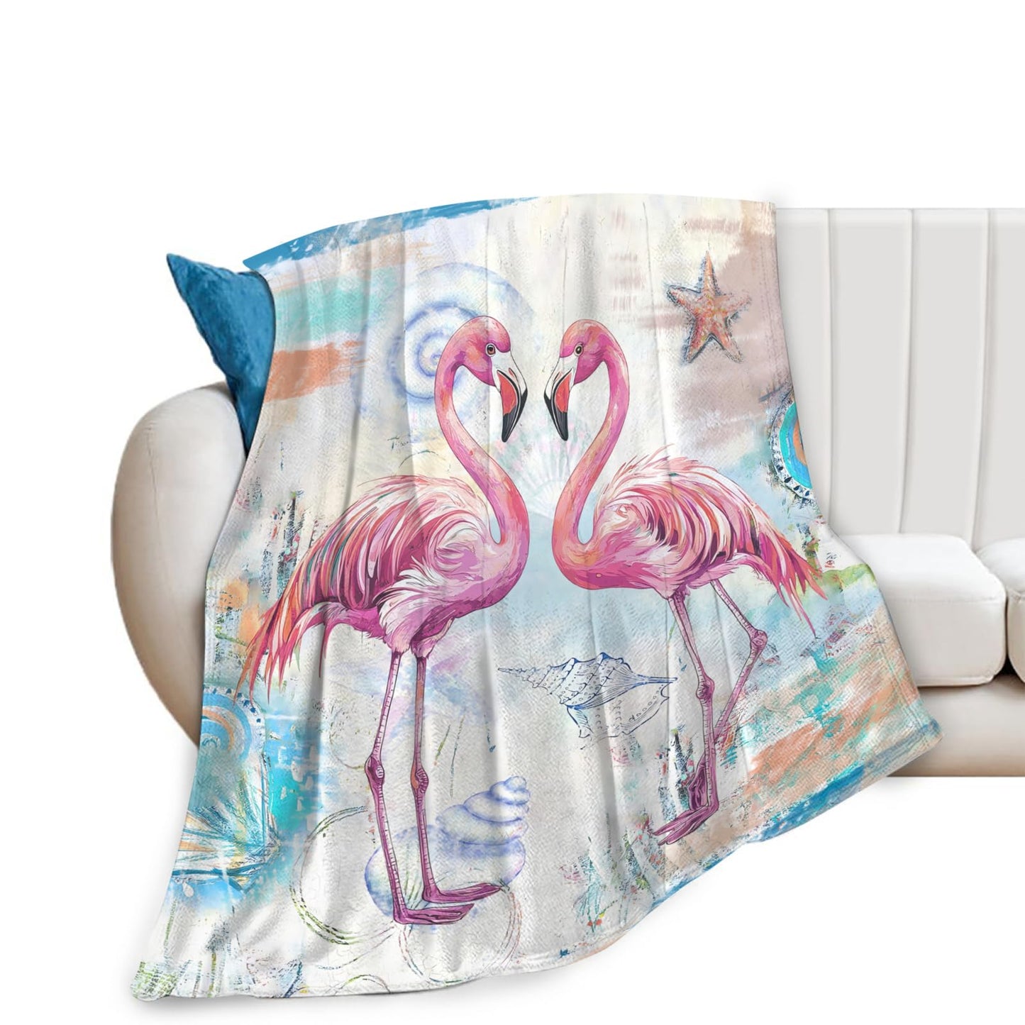 Baegopa Flamingo Blanket Gifts for Girls Boys Coastal Beach Throw Cozy Plush Fleece Flannel Lightweight Fuzzy Party Blankets for Women Men 50"X40"