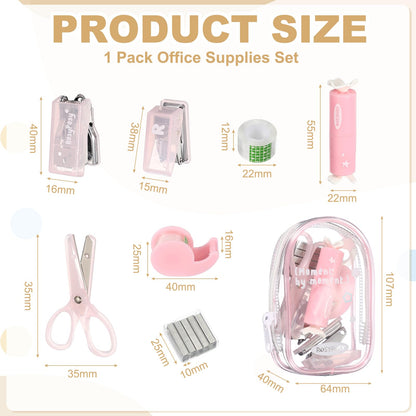 PATIKIL 2 Pack Office Supplies Set, 7pcs Desk Supplies Set Stapler Tape Dispenser Scissors Accessories Kit Mini Office Supply Kit Cute Small for Desk Women Organizer, Pink Purple