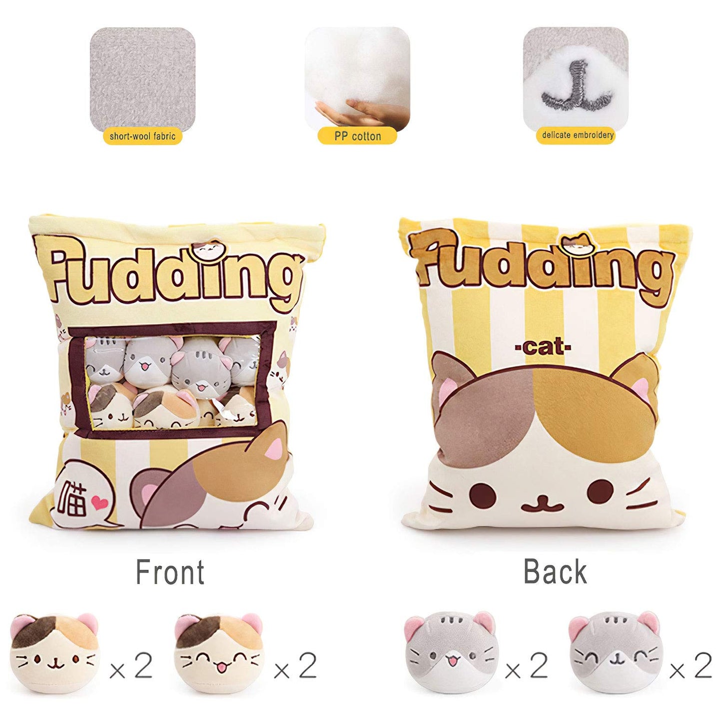 Naixin Cute Snack Pillow Stuffed Animal Toys Pudding Decorative Removable Kitty Cat Dolls Creative Toy Gifts for Teens Girls Kids,Height:35-40CM