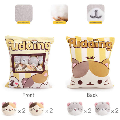 Naixin Cute Snack Pillow Stuffed Animal Toys Pudding Decorative Removable Kitty Cat Dolls Creative Toy Gifts for Teens Girls Kids,Height:35-40CM