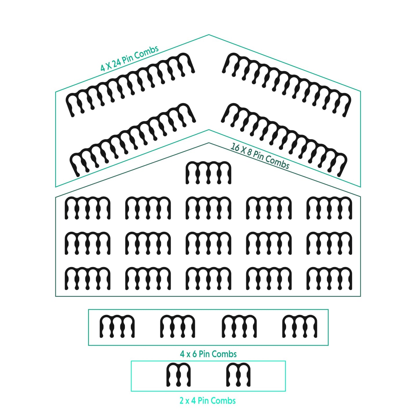 LINKUP - Combs for PSU Cable Extension | 4 x 24 P | 16 x 8 P | 4 x 6 P | Black