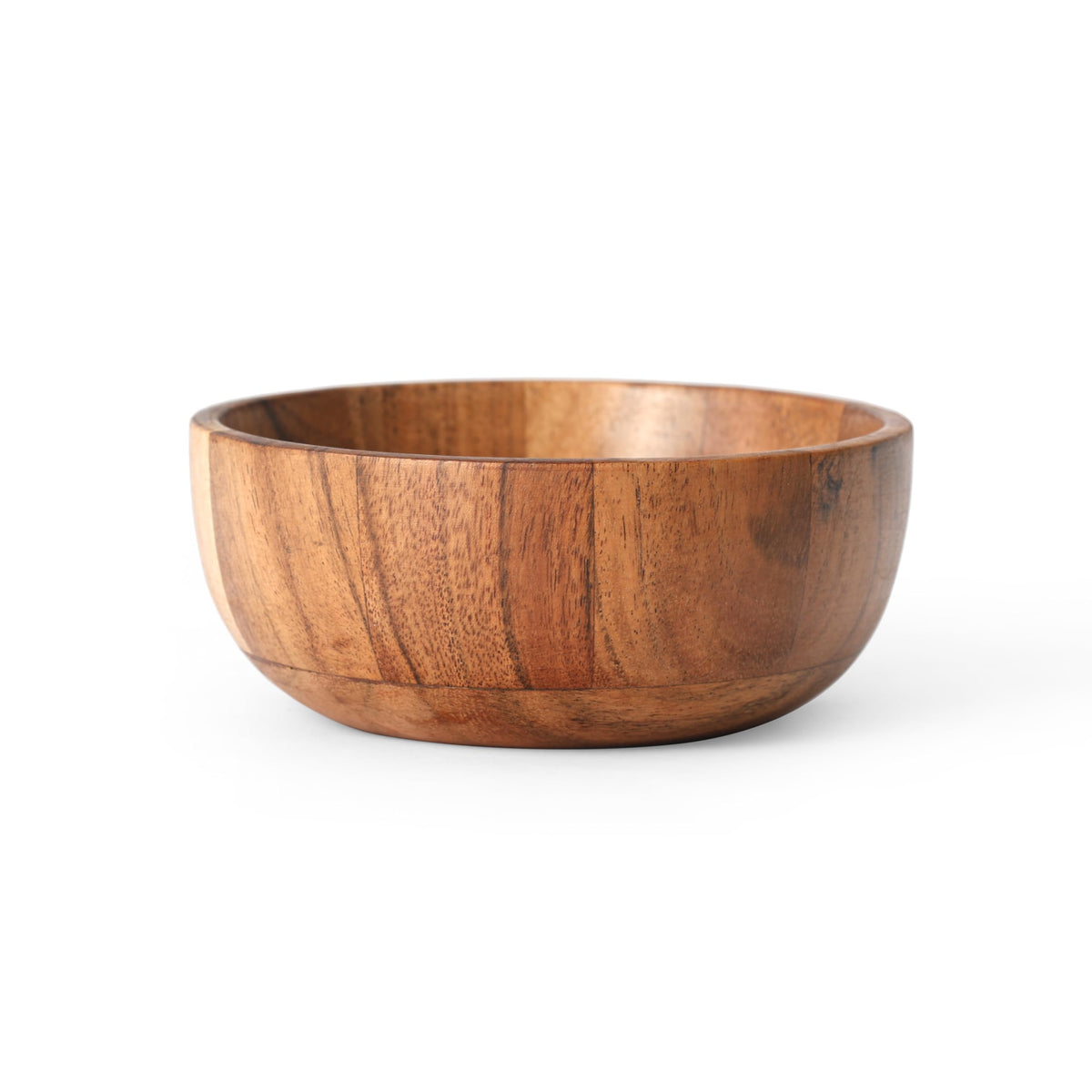 WEBHUSHI Acacia Wood Round Serving Bowls Set of 4 U Shape Handmade 4.75 Inch Medium Size Brown