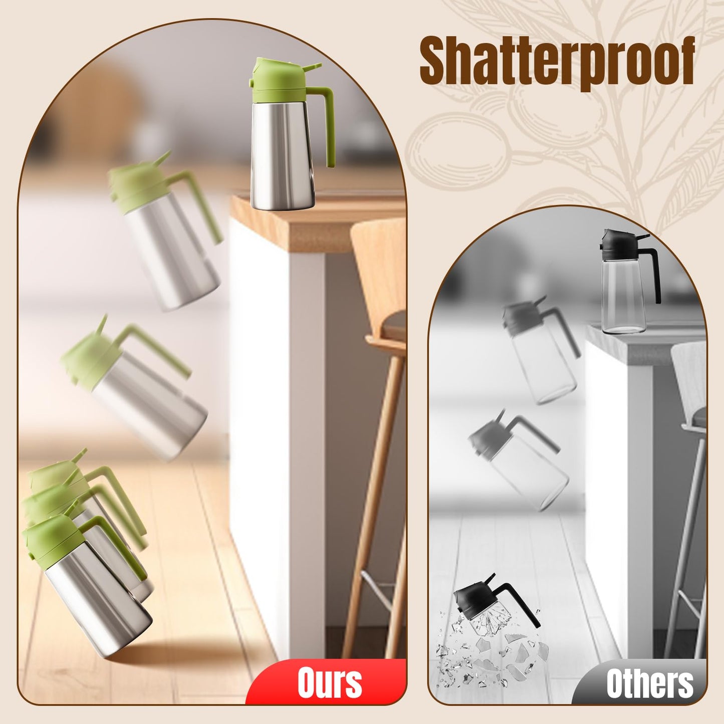 PARACITY Oil Dispenser Bottle with Stainless Steel Shell & Ceramic Sprayed Interior, 2 in 1 Olive Oil Sprayer and Dispenser, Oil Spray Bottle for Cooking, Kitchen, BBQ, Air Fryer, Salad, Baking(Green)