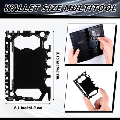 Cholemy 24 Pcs Credit Card Wallet Multitool 46 in 1 Metal Stainless Steel Survival Pocket Tool Bottle Opener Multipurpose Bulk for Husband Dad Men Christmas Birthday Gift, Black