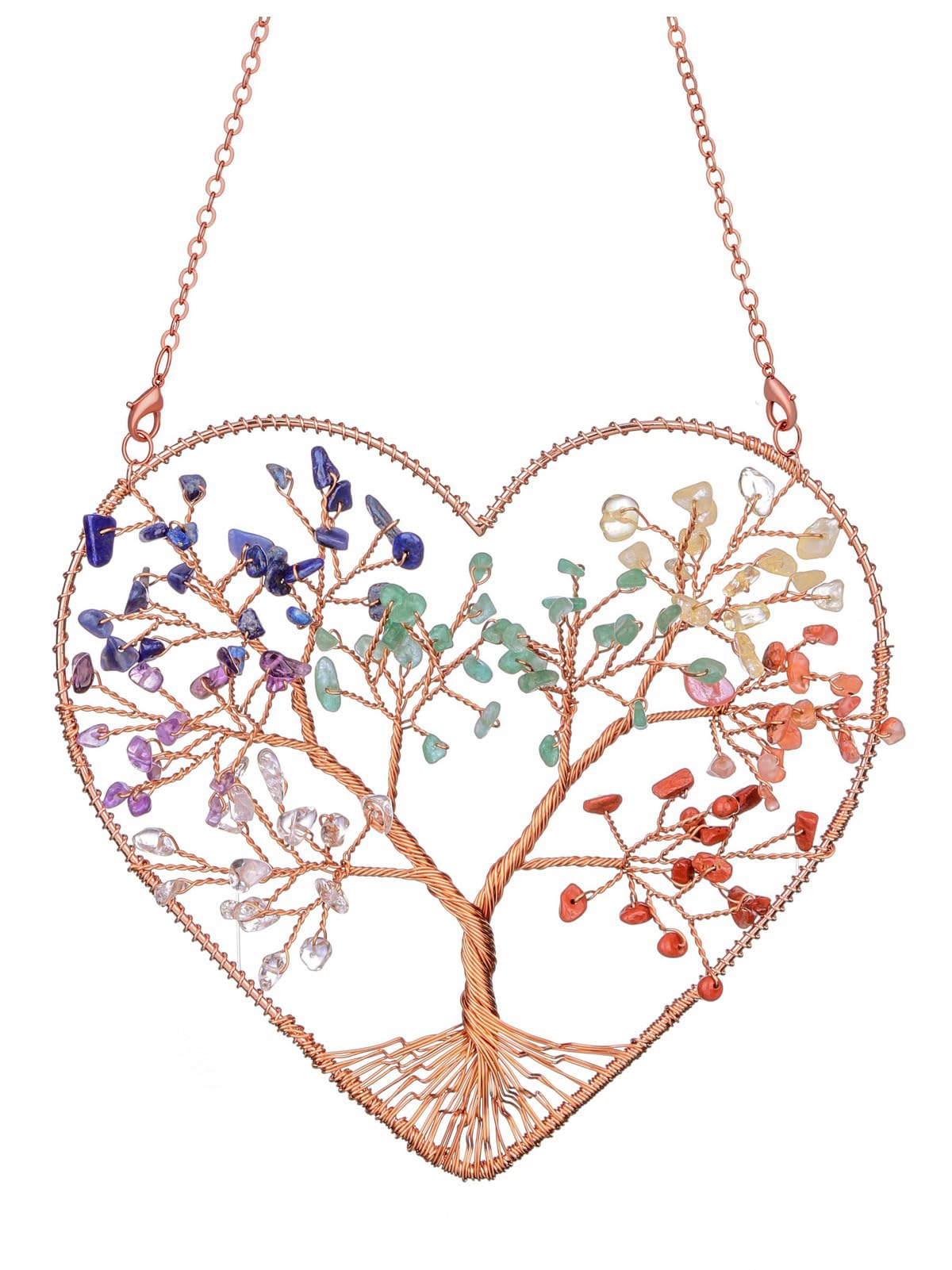 Jovivi 7 Chakra Heart Crystal Tree Hanging Ornament Healing Crystals Stones Gemstone Room Bedroom Wall Home Yoga Decor for Feng Shui Meditation Christmas Tree Ornament