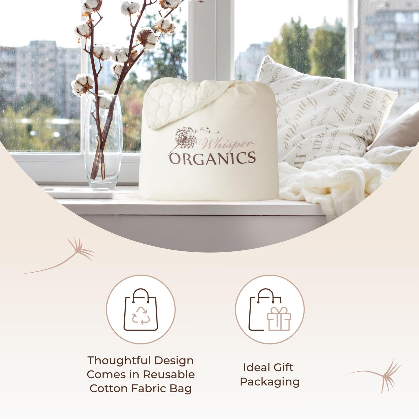 100% Cotton Organic Mattress Pad - Breathable & Cooling Mattress Protector King Size - Premium 300GSM Quilted and Machine Washable - Fairtrade & GOTS Certified Bed Protector (Ivory, King)