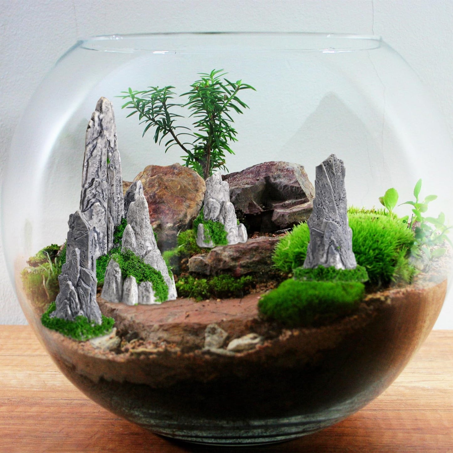8Pcs Mini Rockery Zen Garden Accessories, Miniature Mountain Terrarium Decor for Bonsai Tree, Realistic Resin Rocks Figurines for Fairy Garden, DIY Plant Pot