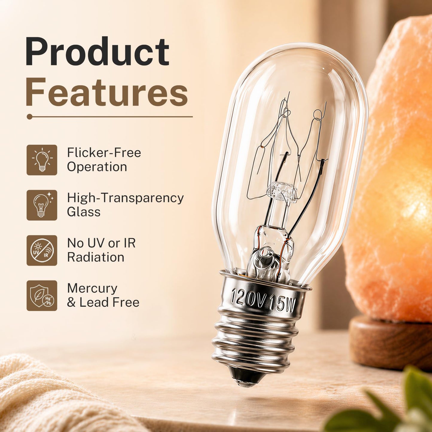 FRIGESWIFT Salt Lamp Bulb 15W, E12 T20 Candelabra Base Bulb for Himalayan Salt Lamps, Wax Warmers, Night Lights & Bathroom Lights, 120V 2700K Clear Glass - Pack of 14