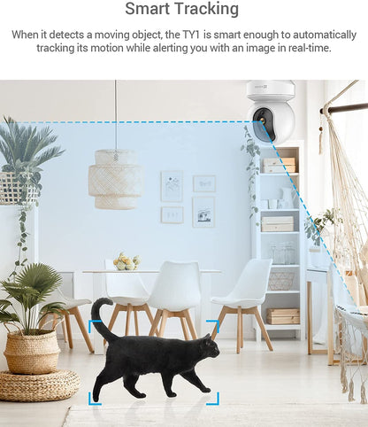 EZVIZ Indoor Camera No Monthly Fee, 256GB Supports, Baby Monitor Camera, Pet Camera. Motion Detection, Auto Tracking, Night Vision, Alarm, Two Way Audio, 2.4G Wifi, Alexa Google IFTTT Control(TY1 2MP)