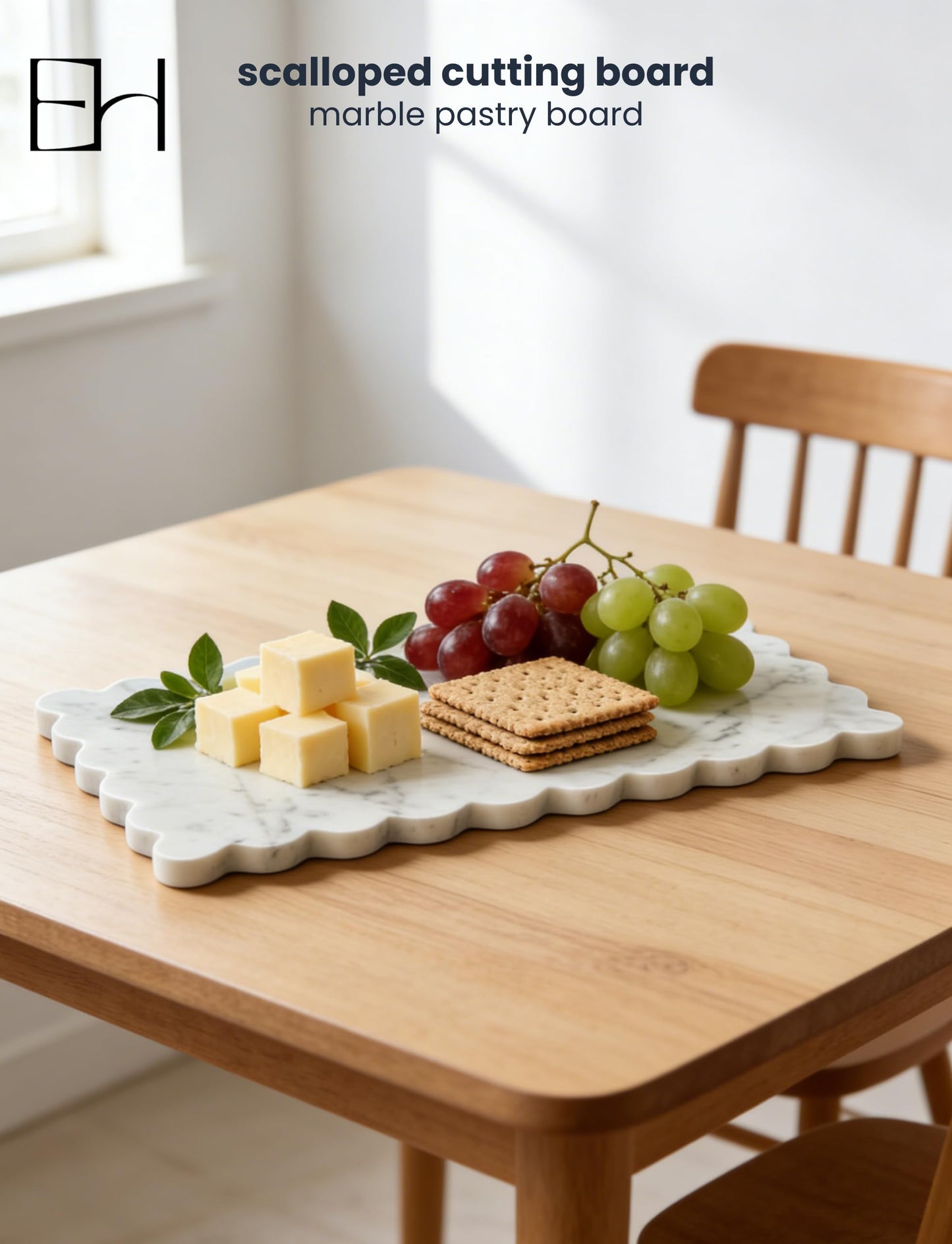 Marble Scalloped Tray, 12" x 6" Serving Stone Board, Scallop Tray to Home Bathroom Vanity Kitchen Countertop Decor, Marble Cutting Board for Cheese Display(Calacatta White)