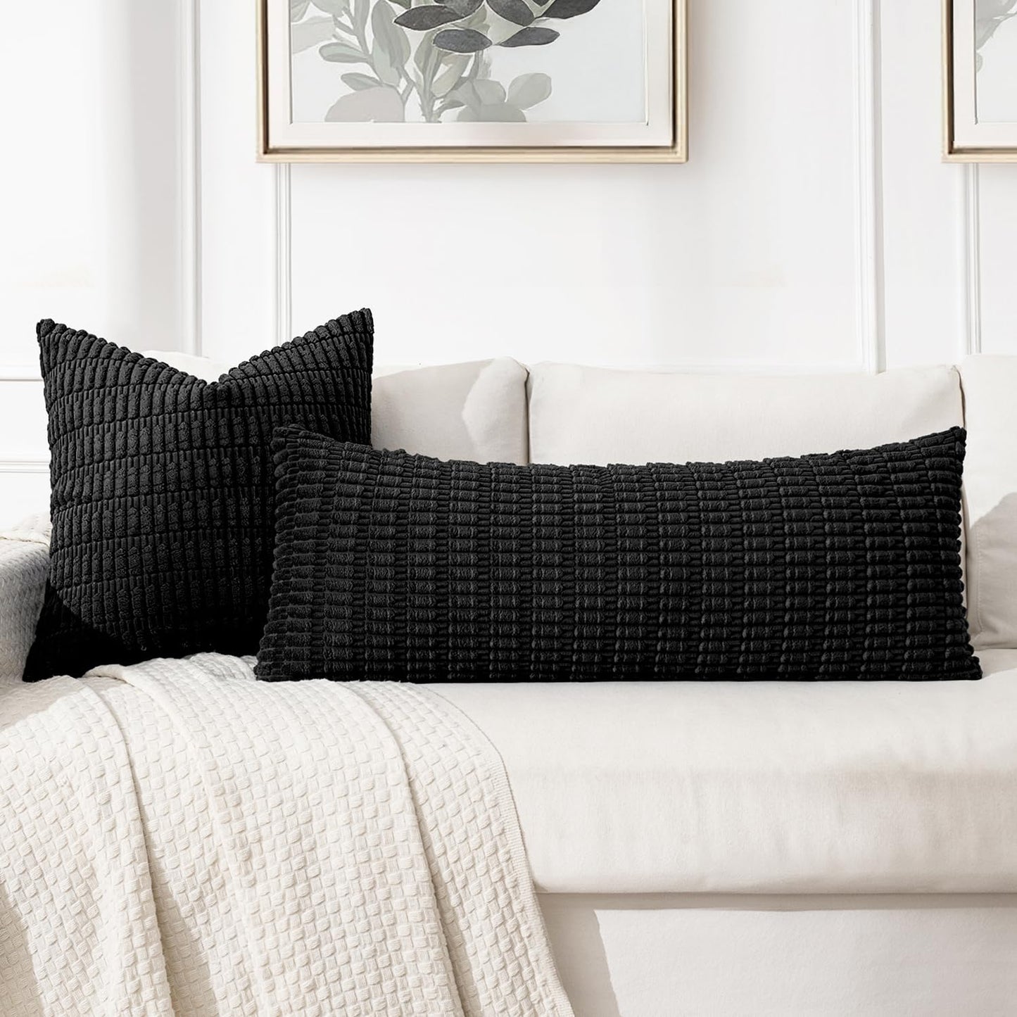MIULEE Pack of 1 Black Long Body Lumbar Decorative Throw Pillow Cover 14x36 Inch for Halloween Bed Couch Sofa Living Room Soft Boho Pillow Cover Modern Farmhouse Home Decor