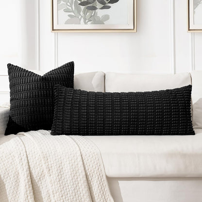 MIULEE Pack of 1 Black Long Body Lumbar Decorative Throw Pillow Cover 14x36 Inch for Halloween Bed Couch Sofa Living Room Soft Boho Pillow Cover Modern Farmhouse Home Decor
