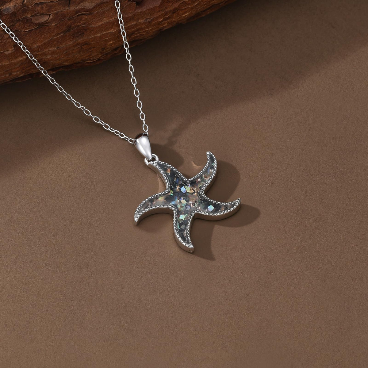 SELKAT 925 Sterling Silver Starfish Pendant Necklace for Women-Inlaid Abalone Shell Fragments, Beach Party Jewelry Gift for Daughter Mom Wife (Style 1)