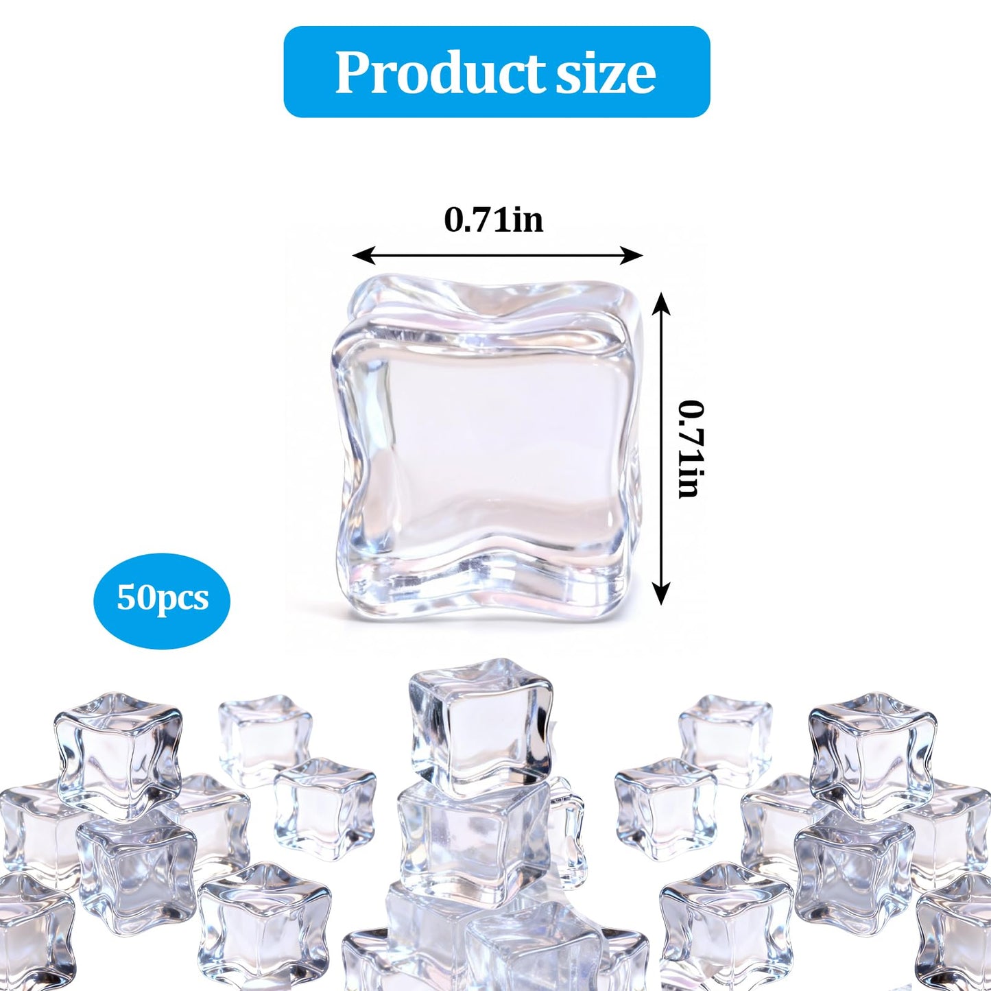 Fake Ice Cubes,50 pcs 0.7" Realistic Clear Plastic Fake Ice,Acrylic Decorative Ice Cubes for Vase Fillers, Table Decor, Weddings, Photography Props