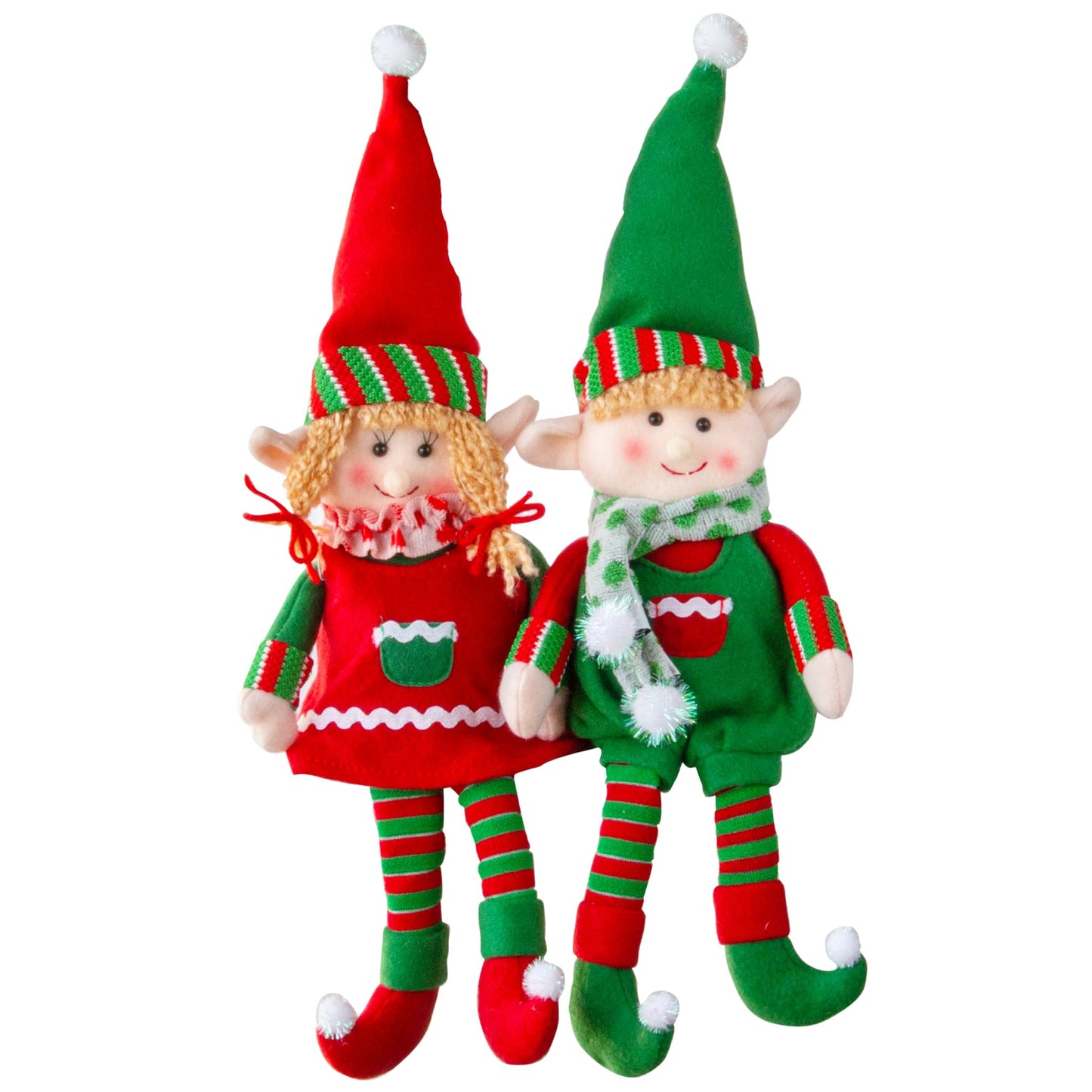 Elf Plush Christmas Stuffed Dolls, Set of 2-12" Boy and Girl Elves Holiday Cute Plush Shelf Toys - Fun Kids Buddy Figurine Decorations, Christmas Winter Holiday Party Festive Decor and Gift Exchange