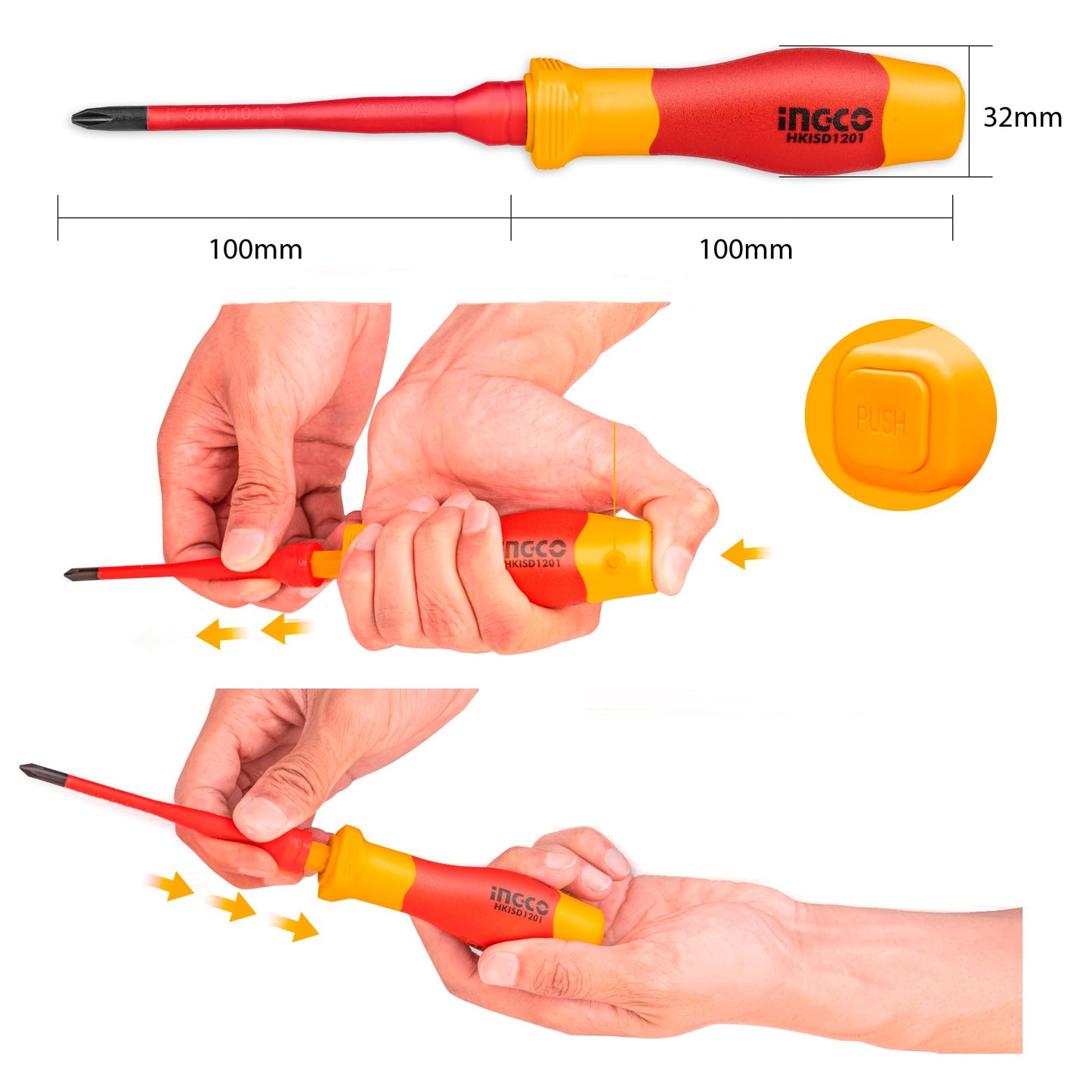 INGCO 12Pcs Interchangeable Insulated Screwdriver Set 10,00V with GS, VDE Certification Electrician Screwdriver HKISD1201