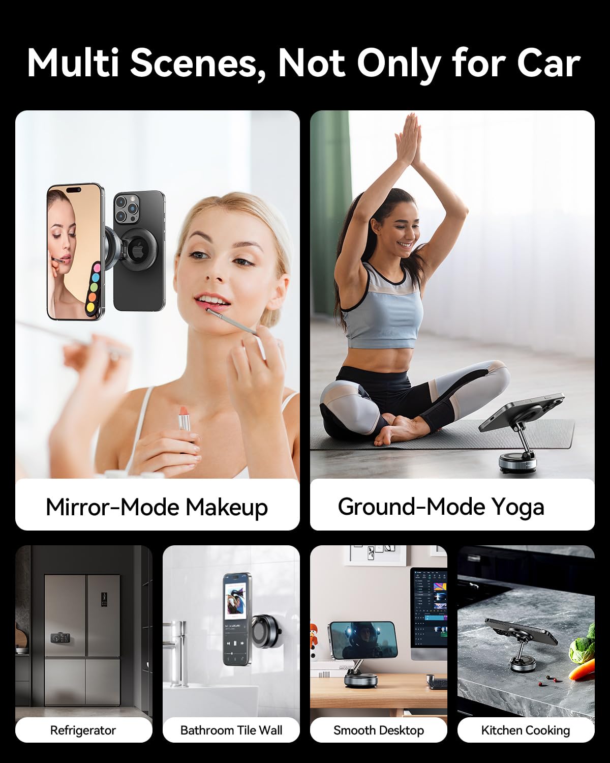 MRGLAS 2025 Upgraded Vacuum Magnetic Mobile Phone Holder Car for Magsafe Car Mount, Suction Cup Mobile Phone Holder [89+LBS Suction Power & 2800gf Strongest Magnet], 360° Rotatable for Mirror/Gym