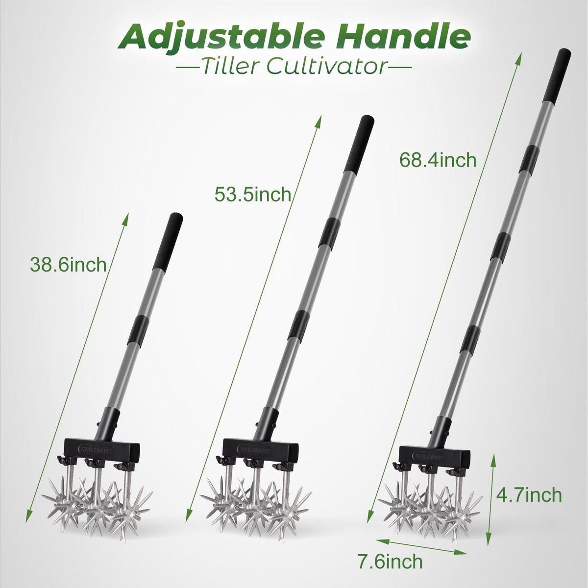 Walensee Rotary Cultivator Garden Tool, Adjustable Hand Tiller with Long Handle, Manual Soil Crusher for Breaking Up Clods, Seedbed Prep, Reseeding, Aerating Raised Beds, Garden, Yard & Lawn