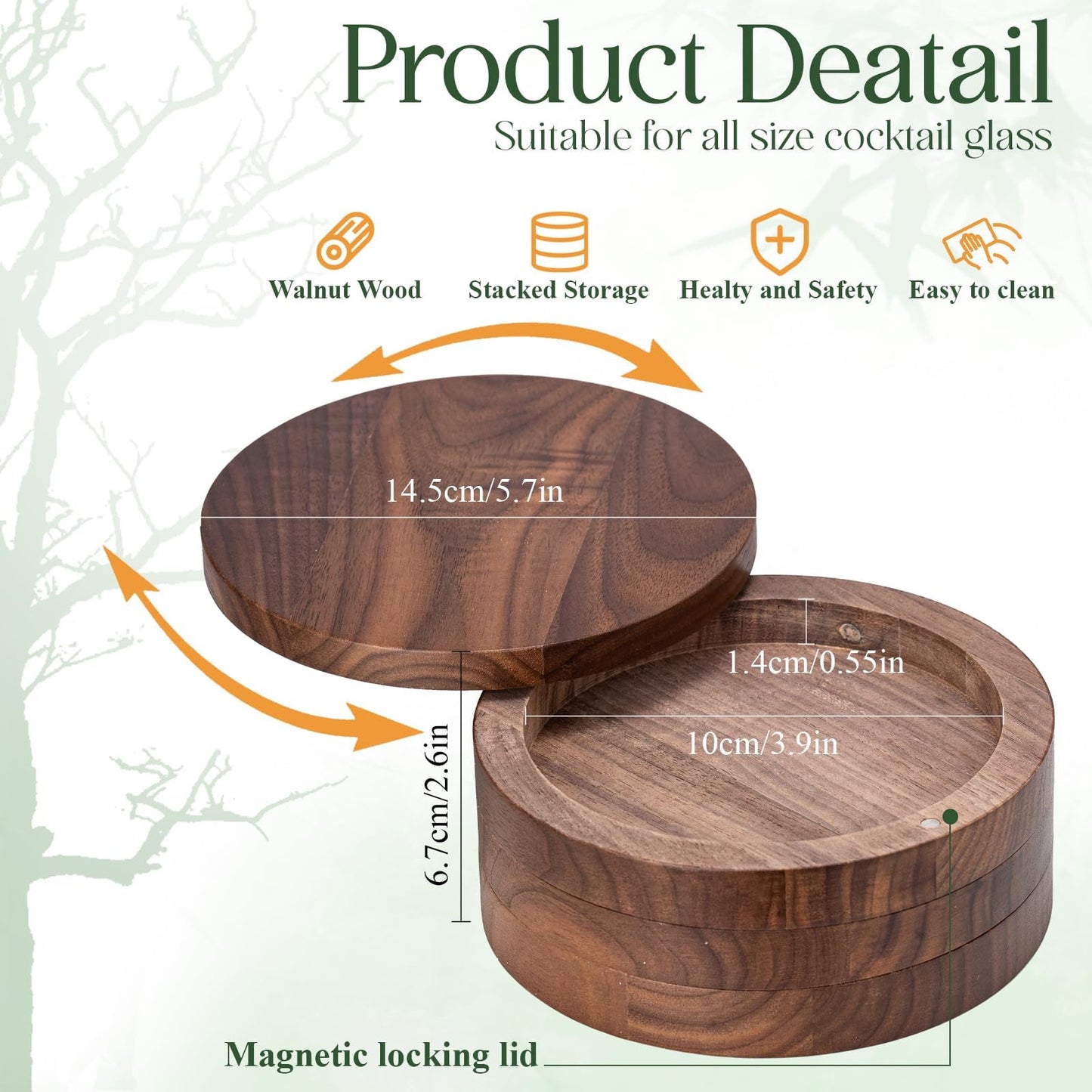 USEEKRIL 1 Pack 3-Tier Walnut Wooden Margarita Salt Rimmer Set,Salt&Sugar Rimmer for Cocktails Drinks,Cocktail Glass Rimmer Tools with Magnetic Swivel Lid for Bartenders,Home Bar,Parties