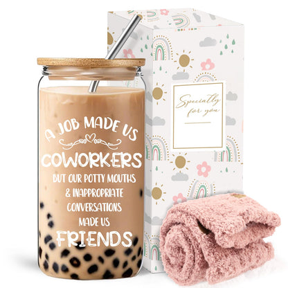 EUJTCO Best Friends friends-b job Gifts for Women, Farewell Friendship Gifts for Friend, Coworker Gift Thank You Gift Set with 16 Oz Glass Cup Socks