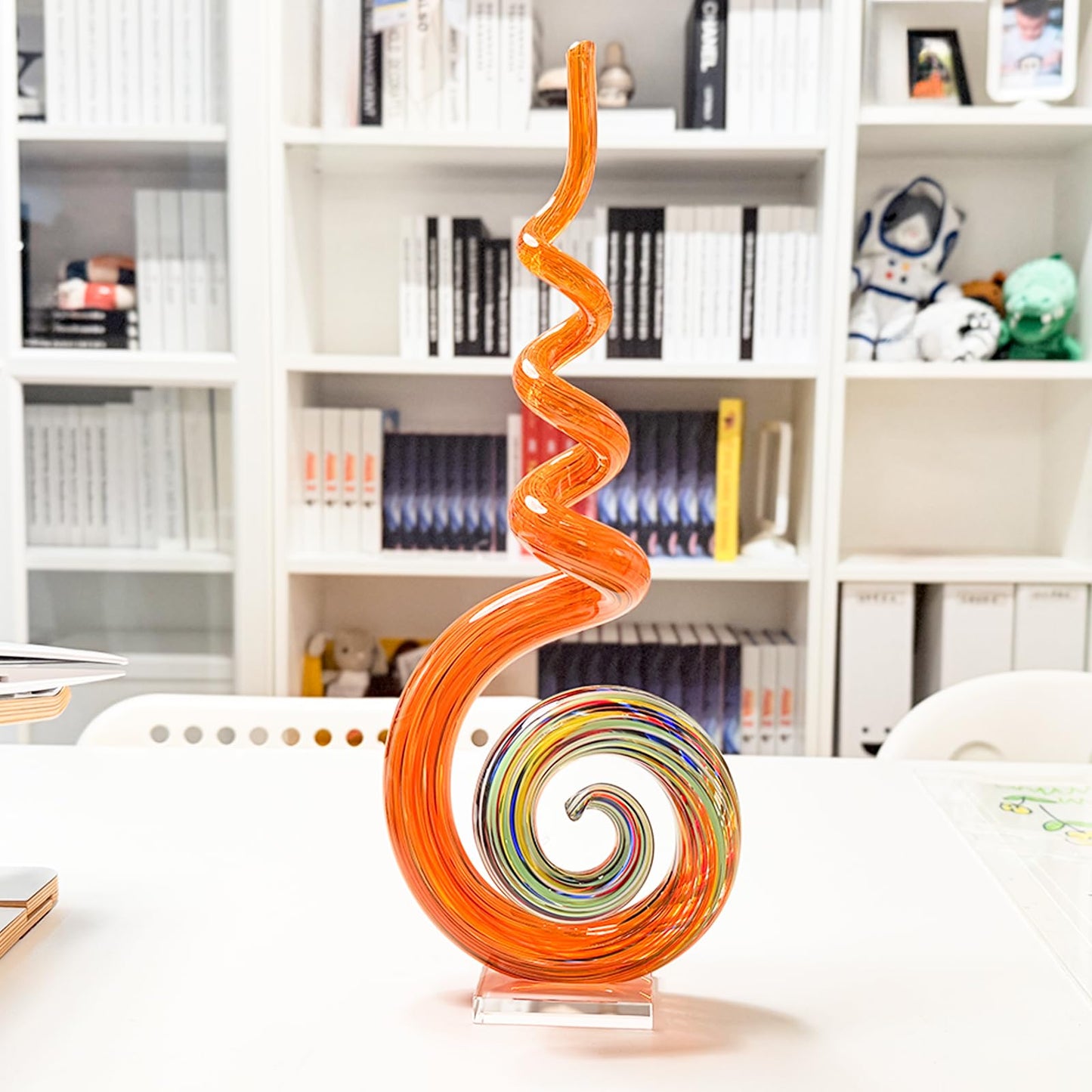 15" Tall Hand-Blown Murano-Style Glass Sculpture Statues Art Ornament Statue Figurines Home Decor Accent Piece Coastal Ocean Nautical Home Decor,Shelf,TV Stand,Tabletop Centerpieces,Wonderful Gift