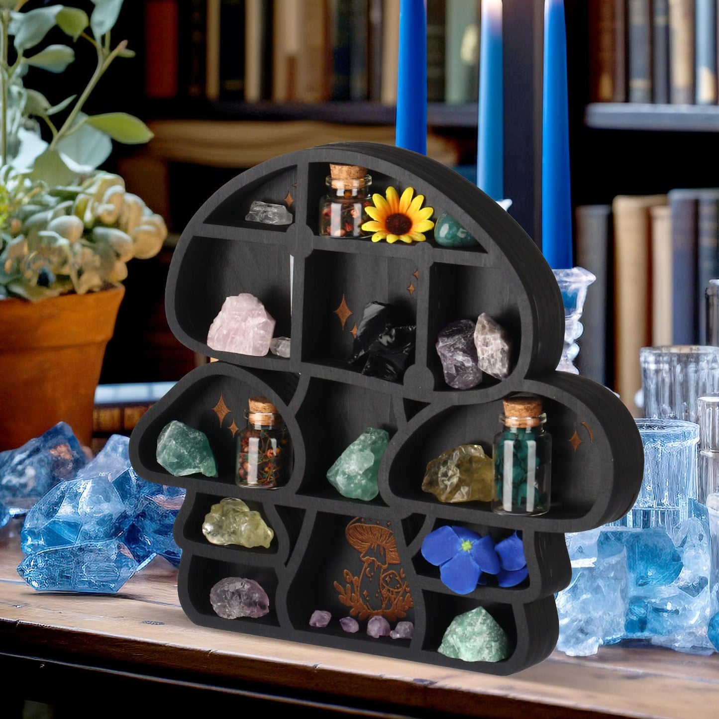 Zzbakress Wooden Mushroom Decor Cute Wall Decor Floating Shelves Crystal Display Shelf Witchy Home Decor Funny Mushroom Bathroom Decoration Spiritual Decor Mushroom Gifts (Cute)