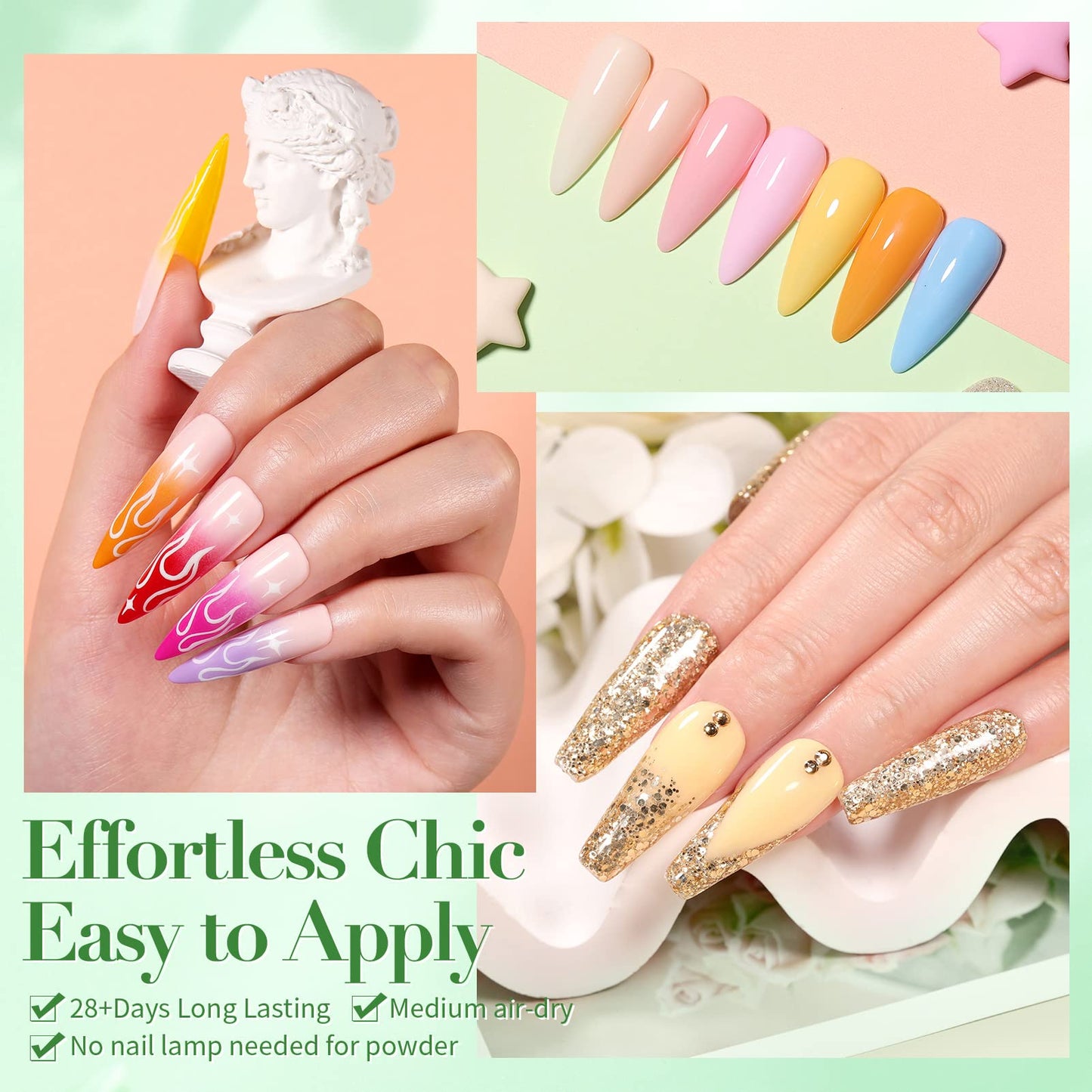BORN PRETTY Acrylic Nail Kit - Acrylic Powder (Clear, White, Pink) & Liquid Set with Nail Forms, Brush Pen, File & Glass Container - Beginner Friendly