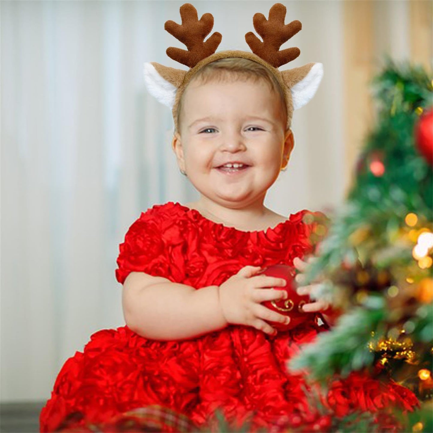 Beviliu Reindeer Antlers Headband - Animal Ears Headbands Fluffy Realistic Deer Antler Hairband Party Cosplay Costume Washing for Christmas Halloween