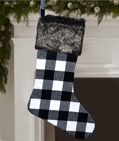 Senneny Christmas Stockings- 4 Pack 18" Black White Buffalo Plaid Christmas Stockings with Plush Faux Fur Cuff, Classic Large Christmas Stockings Decorations for Family Christmas Holiday Party Decor