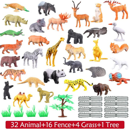 54 Piece Mini Jungle Animals Toys Set,Realistic Wild Animals Figure，Vinyl Pastic Animal Party Favors Toys For Boys Kids Toddlers Forest Small Farm Animals Toys Playset