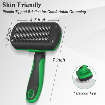 Swihauk Self Cleaning Slicker Brush - Skin Friendly Deshedding Grooming Tool for Dogs & Cats, Suitable for Shedding & Haired Pets, with Pet Supplies Accessories, Green