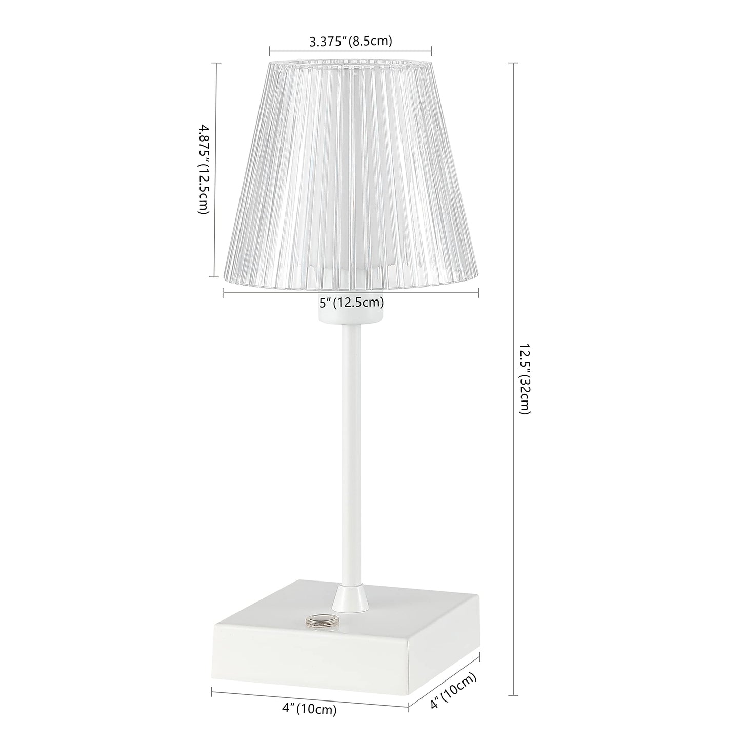 JONATHAN Y 12.5" White Cordless Portable Rechargeable LED Lamp, with Clear Ribbed Acrylic Shade, Touch Dimmable Modern Industrial Mini Accent Lamp for Bar Vanity (JYL7225B)