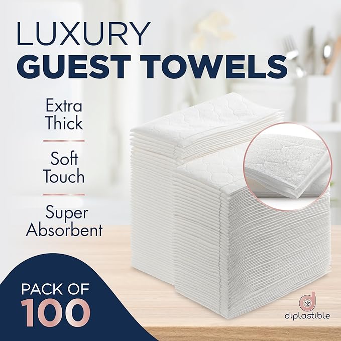 100 Count White Luxury Linen-Feel Paper Towels, Soft And Absorbent Cloth-Like