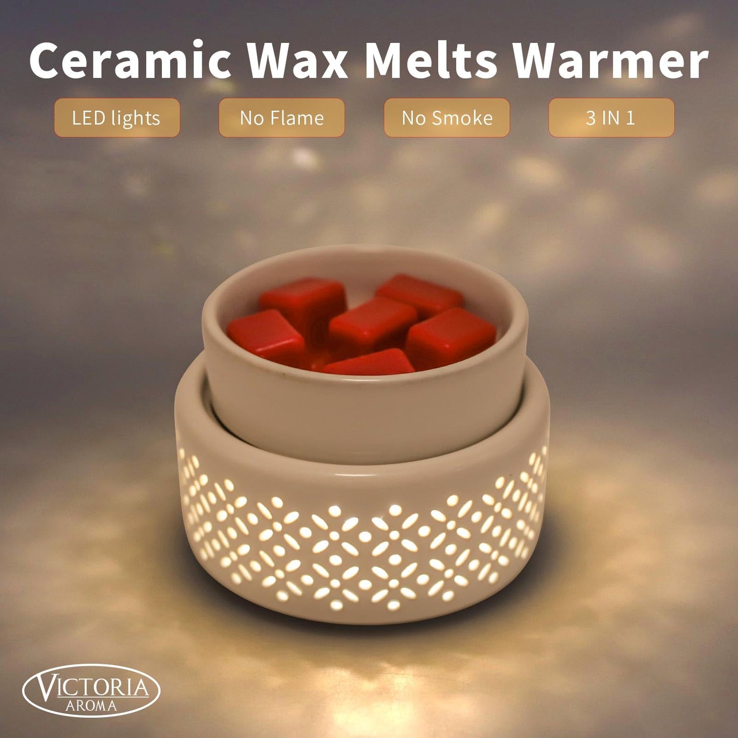 VICTORIA AROMA Ceramic Wax Melt Warmer - LED Night Light Candle Wax Warmer for Scented Wax, Electric Fragrance Wax Melter for Home, Office, Bedroom Decor, and Gifts