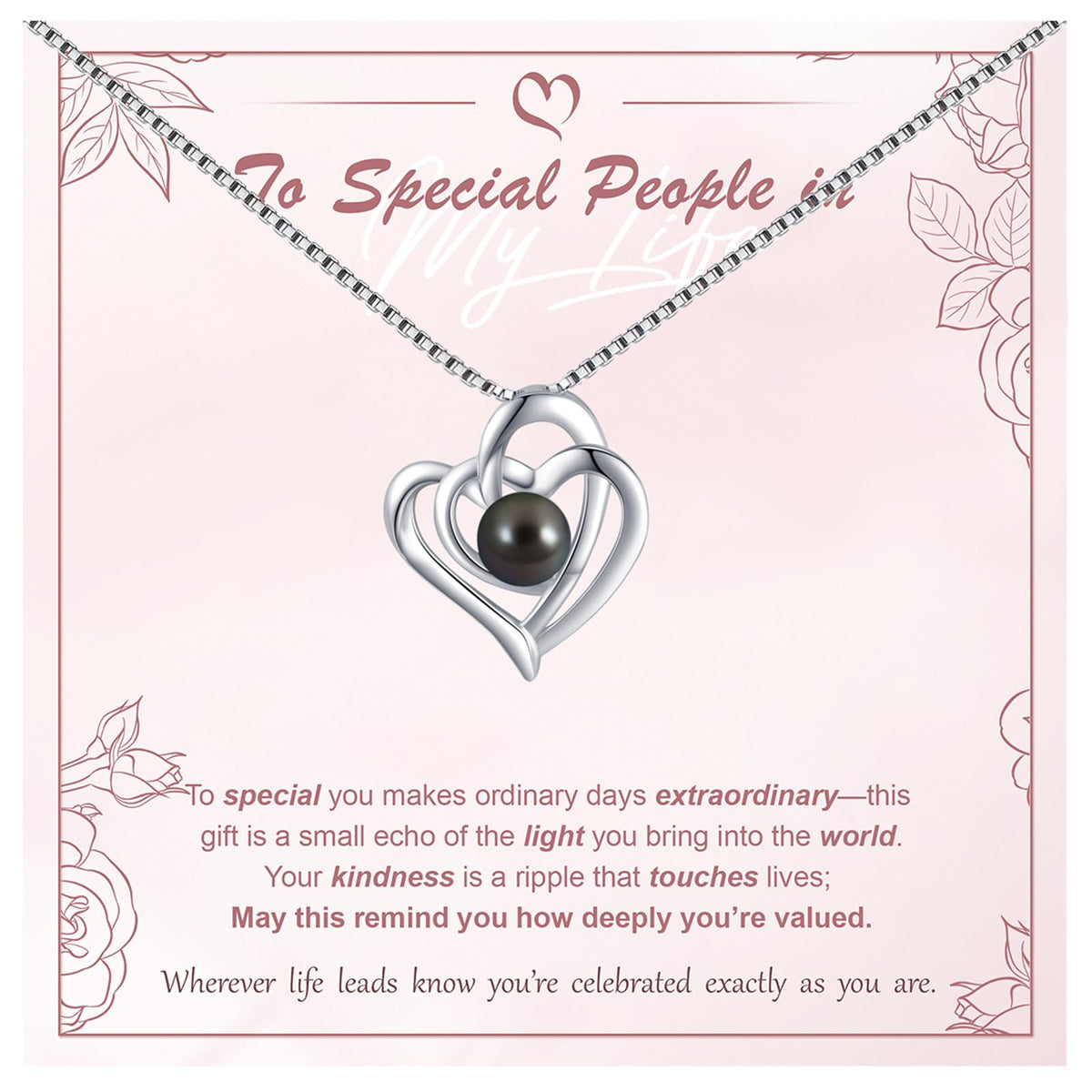 KANNSOAR Tahitian Black Pearl Necklace for Women 18K White Gold Plated Sterling Silver Heart Pendant 7MM Pearl Jewelry Wedding Birthday Anniversary Christmas Gifts for Wife Mom Girlfriend Lover Her