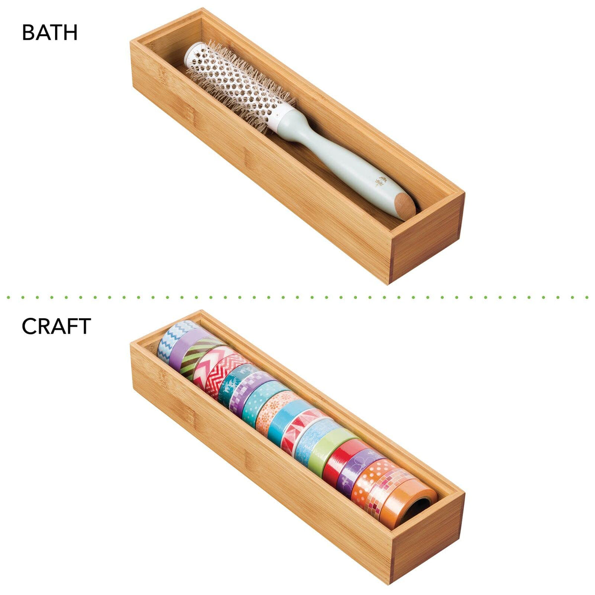 mDesign Slim Wooden Bamboo Drawer Organizer for Office - 12" Long Stackable Storage Box Tray for Desk Drawers/Cabinet - Junk Drawer and Accessories Organization - Echo Collection, 2 Pack, Natural Wood
