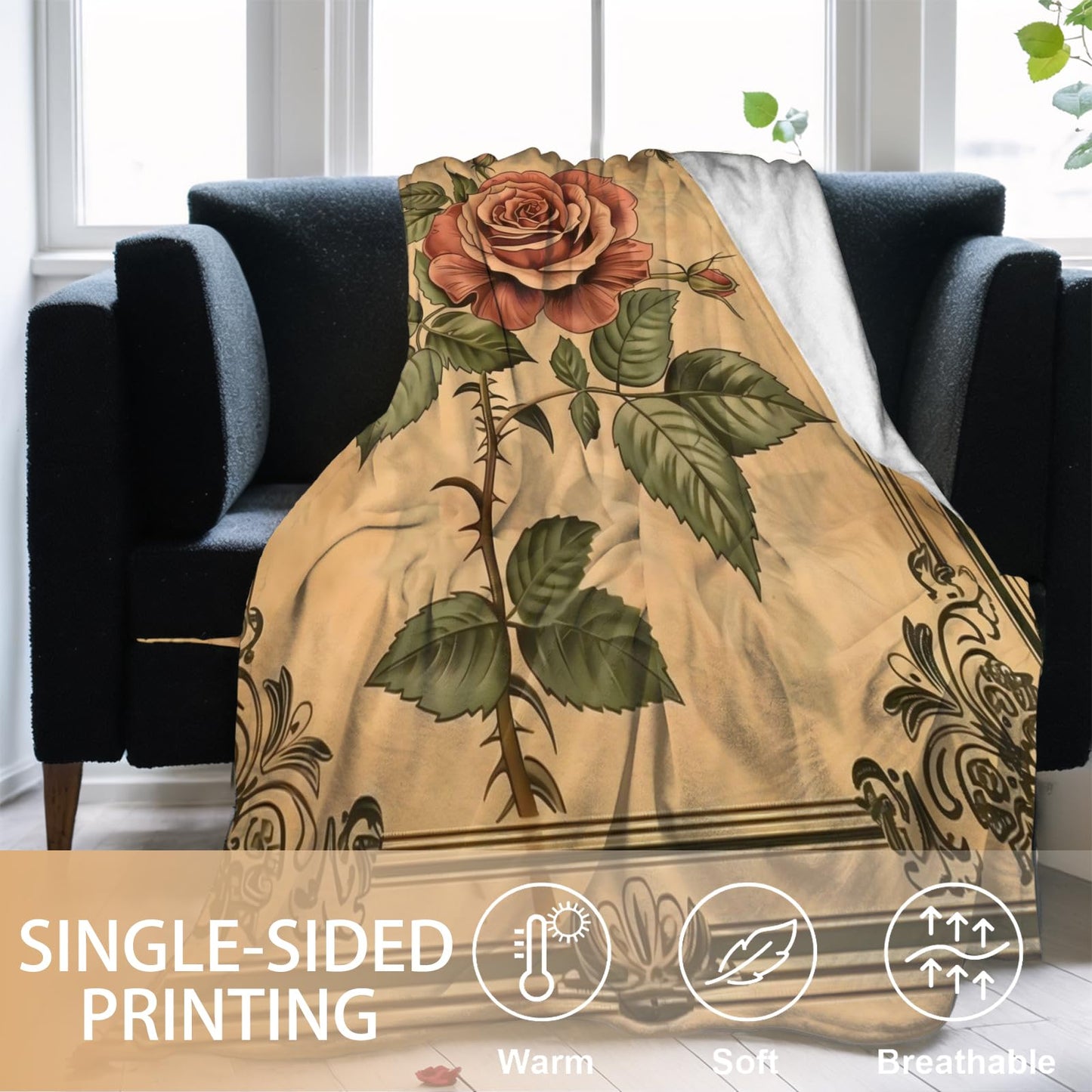 qxfqxf Vibrant Sunflower Blanket Lightweight Blankets Gifts for Women Flannel Throw with Floral and Green Leaves on Warm Beige Background Printed for Sofa, Bed, Travel, Decor Throws 60x50 Inch