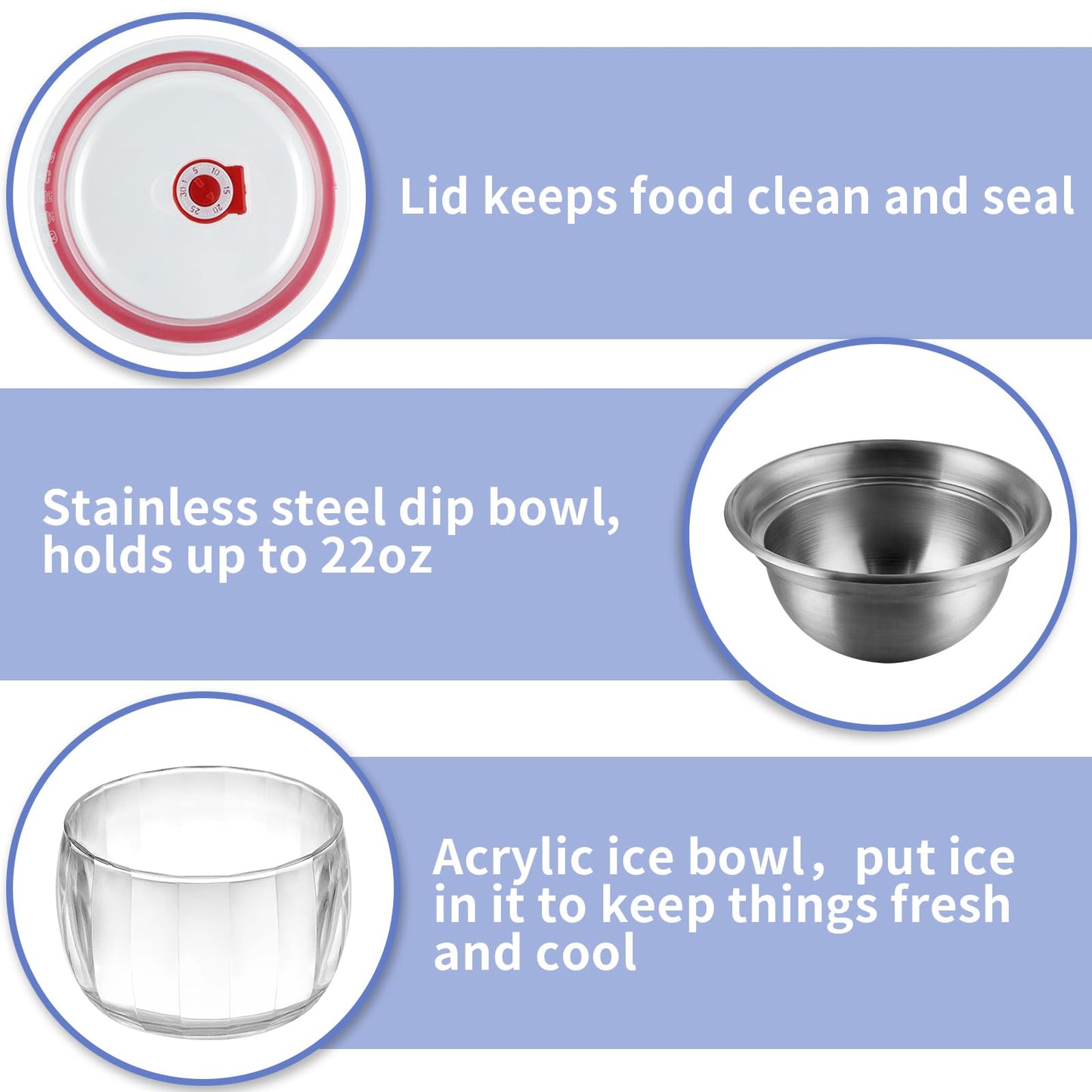 MOLIGOU Ice Chilled Dip Bowl with Lid, 22oz Chilled Serving Bowl for Parties, Dip Bowl on Ice with Stainless Steel Spork