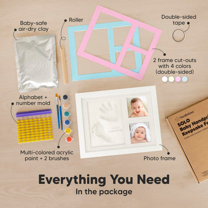 Baby Hand and Footprint Kit - Quick Dry Clay Baby Footprint Kit, Pets Paw, Newborn Keepsake Picture Frame for Boys, Girls, Personalized New Mom Gifts for Shower & Registry, Mother's Day (Alpine White)