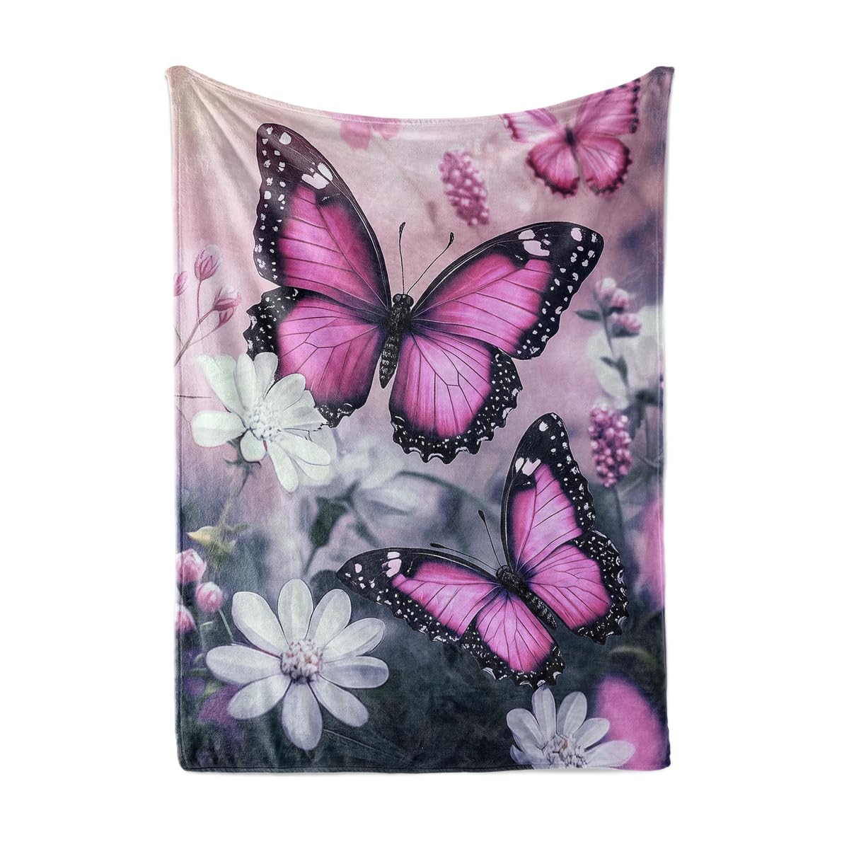 HUNXIAOJ Butterfly Throw Blanket for Women Butterfly Floral Blanket Romantic Gifts Warm Soft Flannel for Girls Boys Women Teens Adults Bed Sofa Couch (50 in x 60 in)