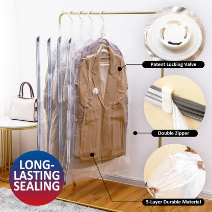 Hanging Vacuum Storage Bags, 6 Pack Large Hanging Vacuum Seal Bags for Clothing, Space Saver for Clothes, Suits, Dress, Jackets, Closet Organizer for Moving Supplies(53.1x27.6 in)