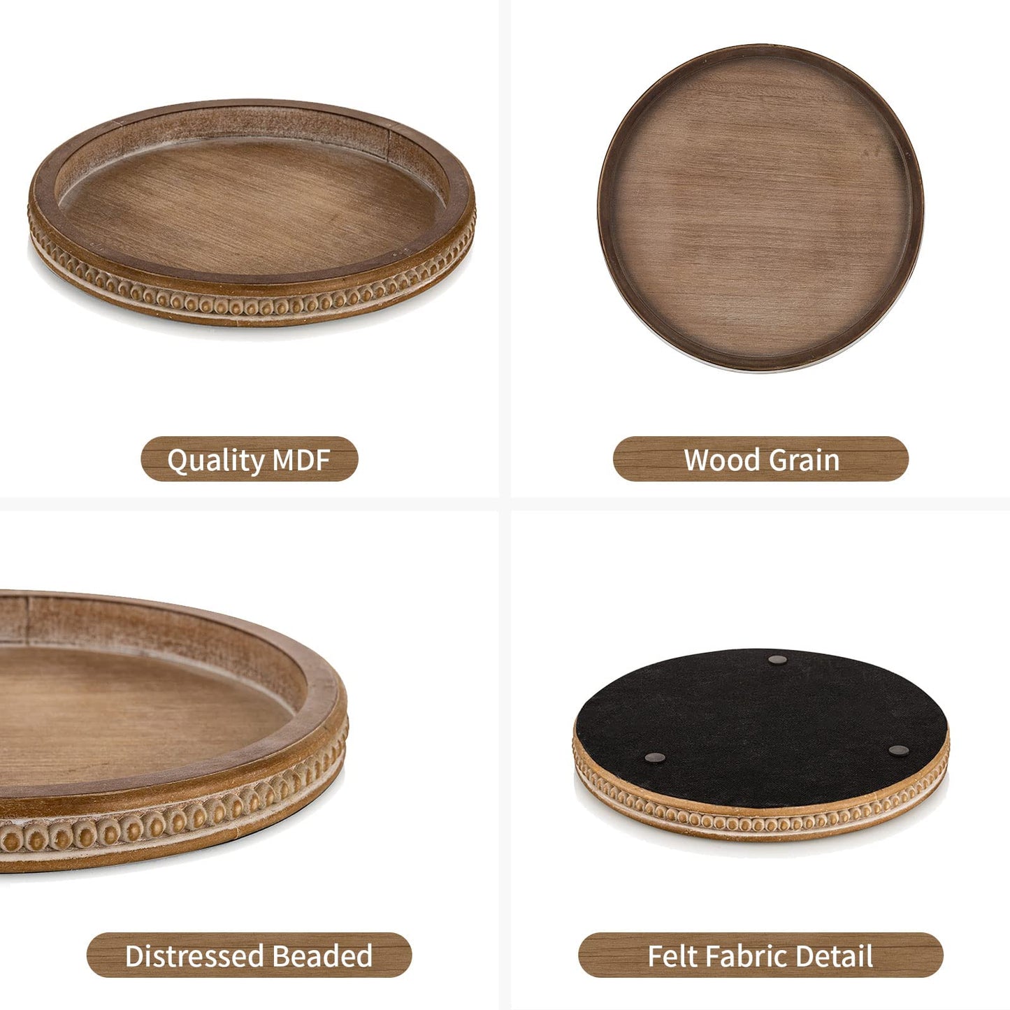 Hanobe Round Wooden Tray Decor: Decorative Candle Plate Holder Tray for Coffee Table - Rustic Farmhouse Table Centerpiece for Home Living Room Kitchen Counter(Brown)