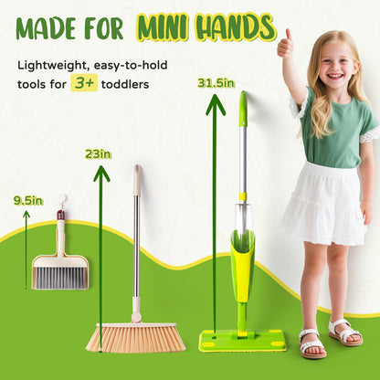 Kids Cleaning Toy Set,Mini Spray Mop Montessori Toys Pretend Play Cleaning Tool for Toddlers with Spray Mop & Kids Broom Dustpan Set Cleaning Toys Gift for Toddlers Girls Boys Age 3+