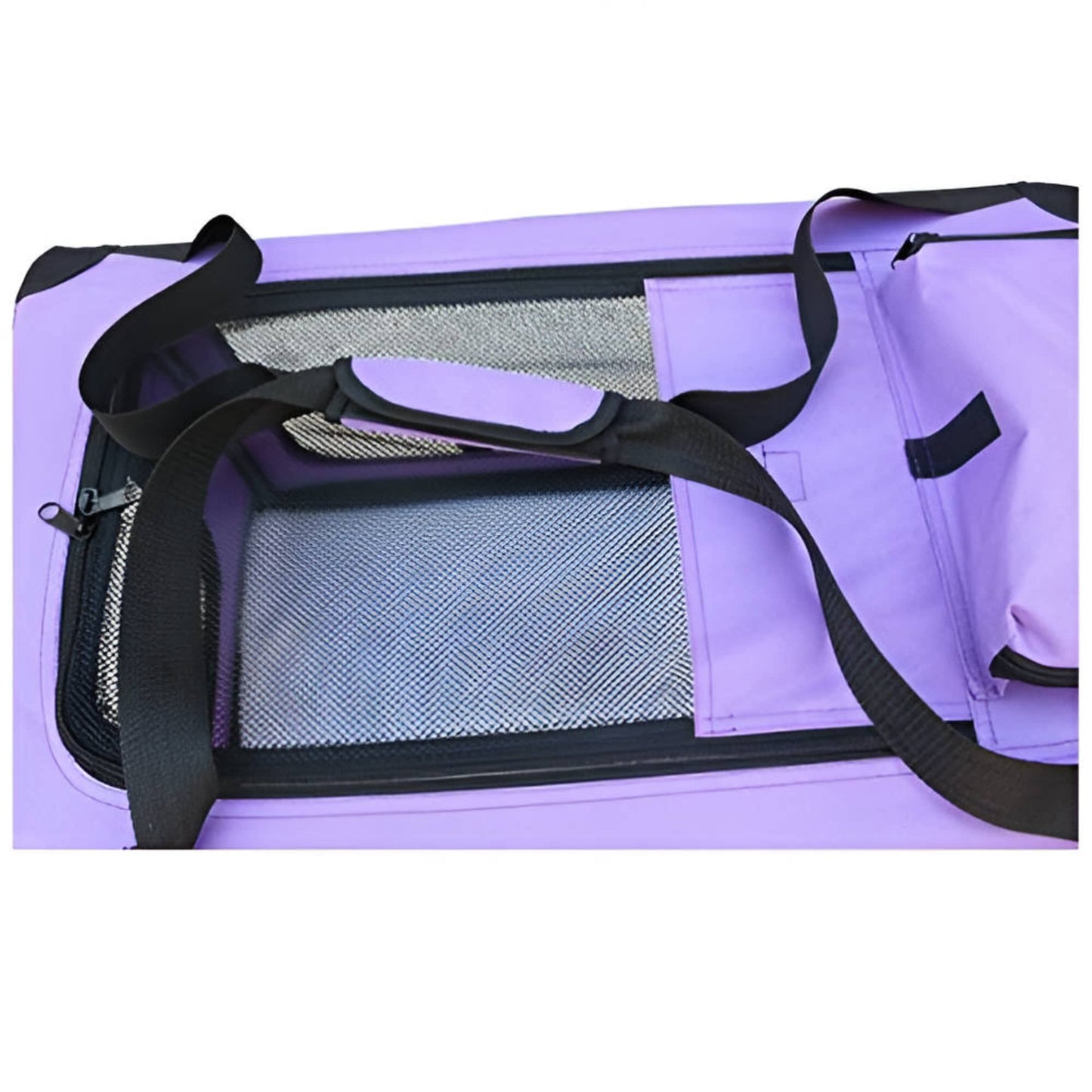 HugglePets Foldable Fabric Pet Crate Carrier - Purple (Large 70 x 52cm) Lightweight & Ventilated Double Door Carrier for Dogs & Cats with Sheepskin Mat. Ideal for Home & Travel.