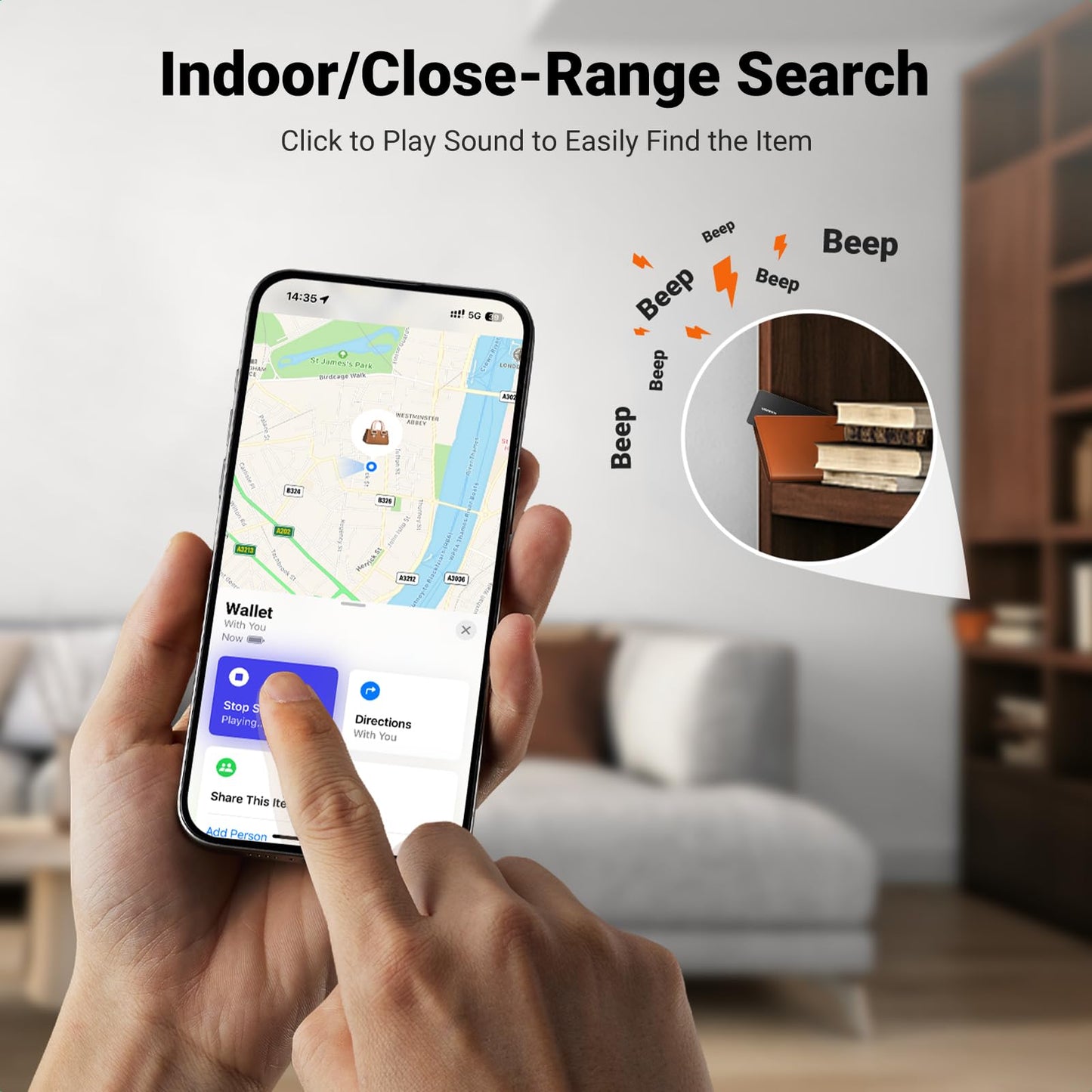 UGREEN FineTrack Slim Wallet Tracker, 1.7mm Ultra-Slim, Rechargeable Battery, Smart Finder Compatible with Apple Find My (iOS only), IP68 Waterproof, Bluetooth Card for Wallet, Passports, Luggage