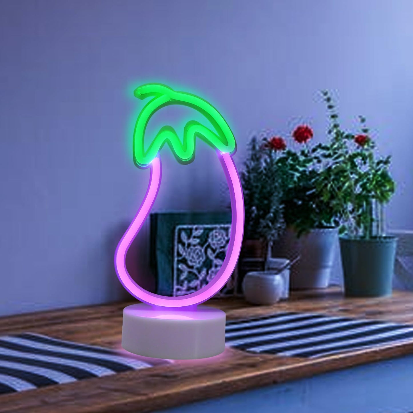 ENUOLI Eggplant Shaped Neon Sign,LED Eggplant Neon Sign for Bedroom Purple Eggplant Lights USB/Battery Operated Lamp Purple Room Decor Light Up for Games Room Living Room Party