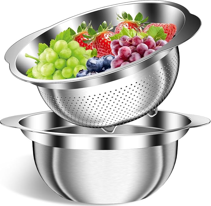 Colander, Strainer Bowl, Stainless Steel Colander, Rice Washing Bowl, Pasta
